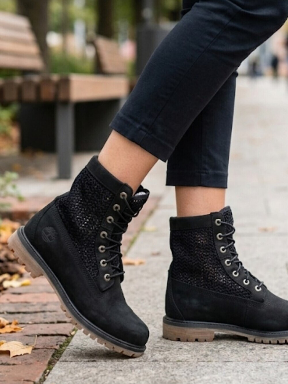 Timberland Open Weave Black Boots 7.5